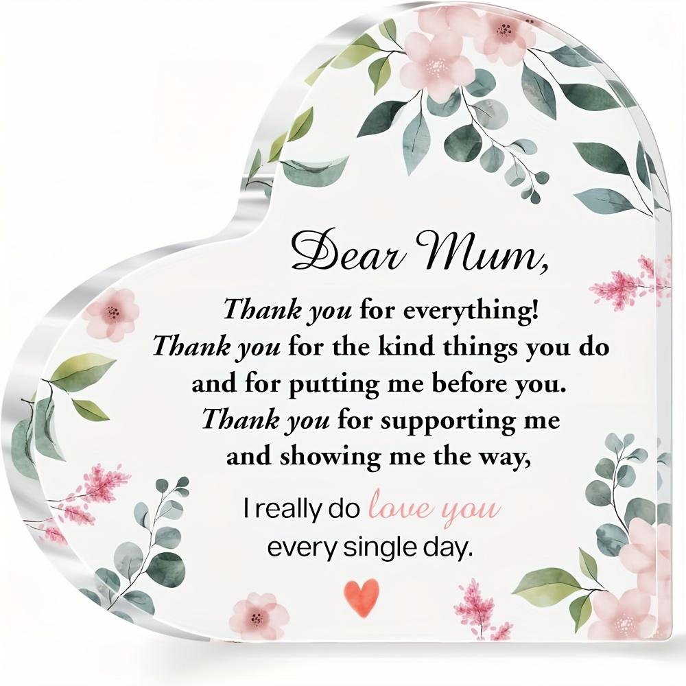 

Пам ятна табличка у формі серця для мами - Знак подяки Люба мамо з місцем для повідомлення, Рожево-зелений квітковий настільний подарунок для мами від дочки сина, Bir 10*10cm