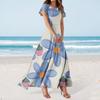 Women's Hawaiian Print Casual Round Neck Short Sleeve High Waist Dress