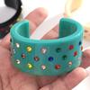 Retro Colorful Rhinestone Resin Wide Cuff Bangle for Women Valentine's Day Statement Open Bracelets New Trendy Jewelry Gifts