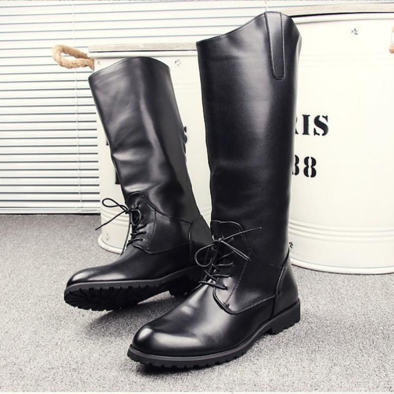 Pánské boty s vysokým pasem, módní ležérní kožené pánské dlouhé boty, trendy měkké kožené rytířské boty, boty pro muže