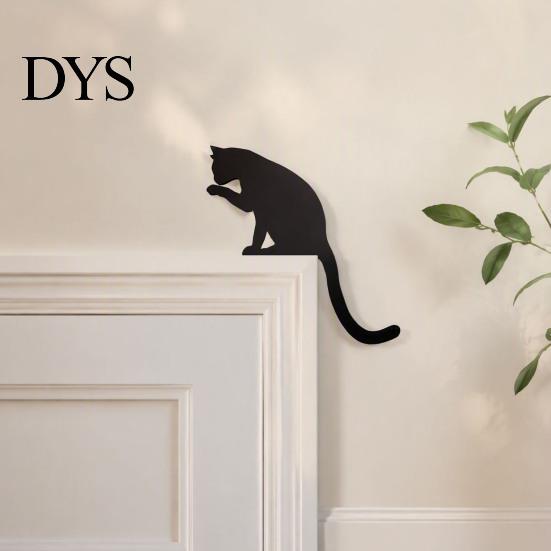 Versatile Room Wall Ornaments Wooden Black Cat Door Topper, Minimalist Silhouette Frame Sign, Decorative Stable Buckle Topper Corner Decor for Living