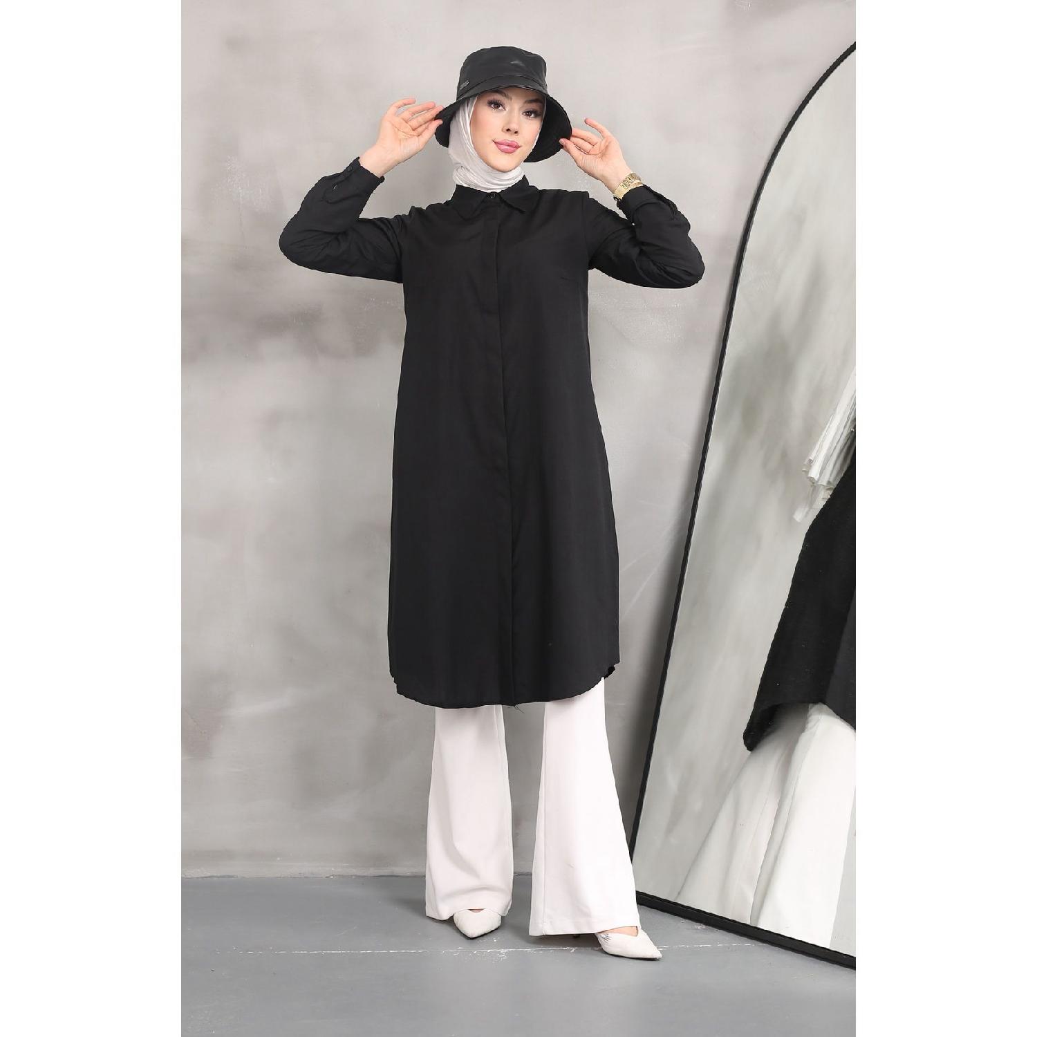 

Длинная рубашка-туника из ткани поплин 38 чёрный