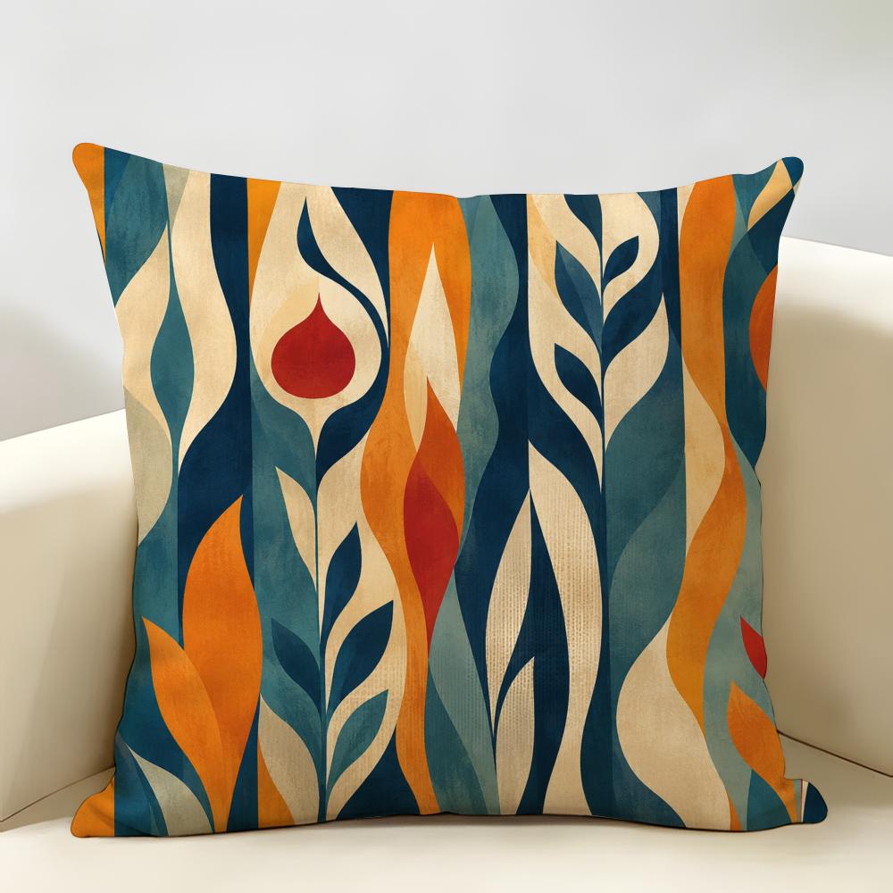 Retro Geometric Mid-Century Modern Cushion Cover Durable Hypoallergenic Organic Linen Pillow Cover Washable Skin-Friendly