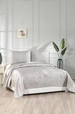 Lale Bedspread Set, Coverlet 235x250 with Pillowcase, Brocade Fabric, Full Size, Double Size Gray