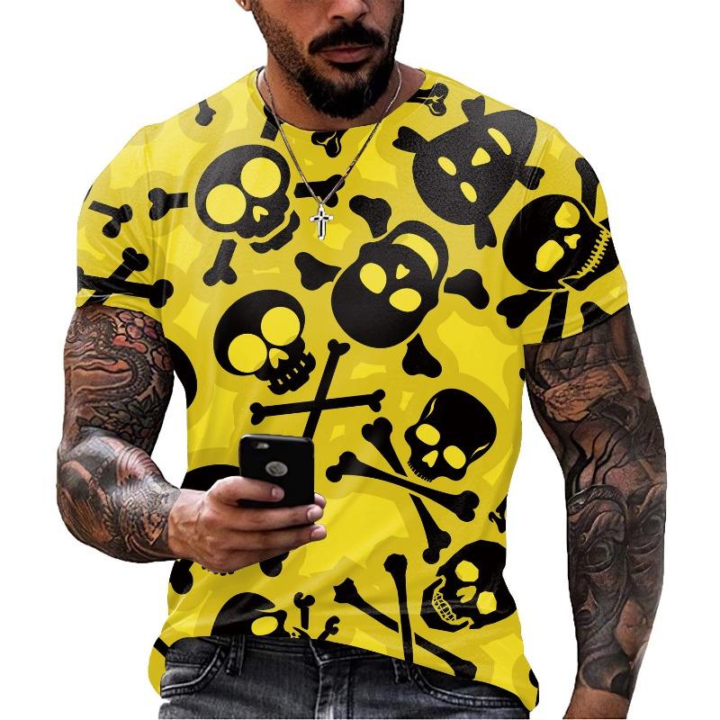 Skull T-shirt Short Sleeve Summer Trendy Men's Hot 3D Digital Printed Top Shirt