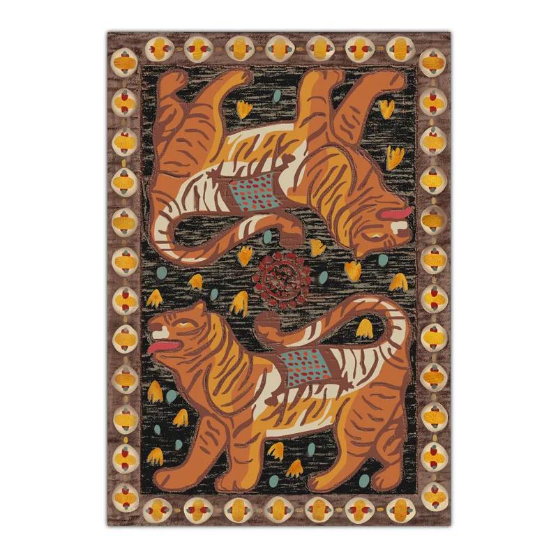 Carpet for Living Room Retro Animal Abstract Printed Children's Bedroom Fluffy Rug Home Decoration Luxury Large Area Plush Mat