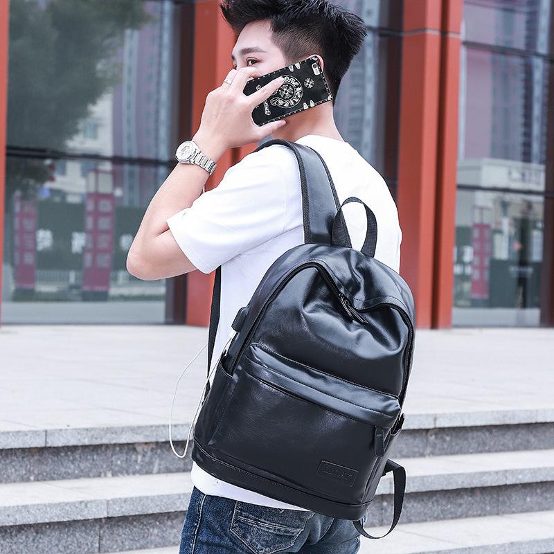 Men's business backpack, new PU backpack, multi-functional large-capacity usb charging, student schoolbag.