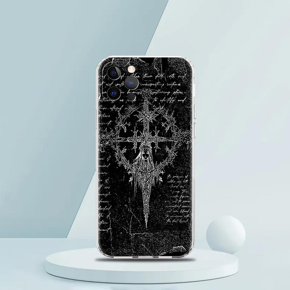 Soft TPU Transparent Phone Case Cover for iPhone 16 15 14 13 12 11 Pro Max XR 8 7 Plus XR Shell Cyber Sigil Cross Line Pattern