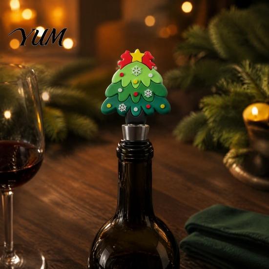 Wine Preservation Tools Christmas Bottle Stopper, Stainless Steel Reusable Cork, Decorative PVC Cartoon Snowman Corks Toppers Design, Airtight Sealing