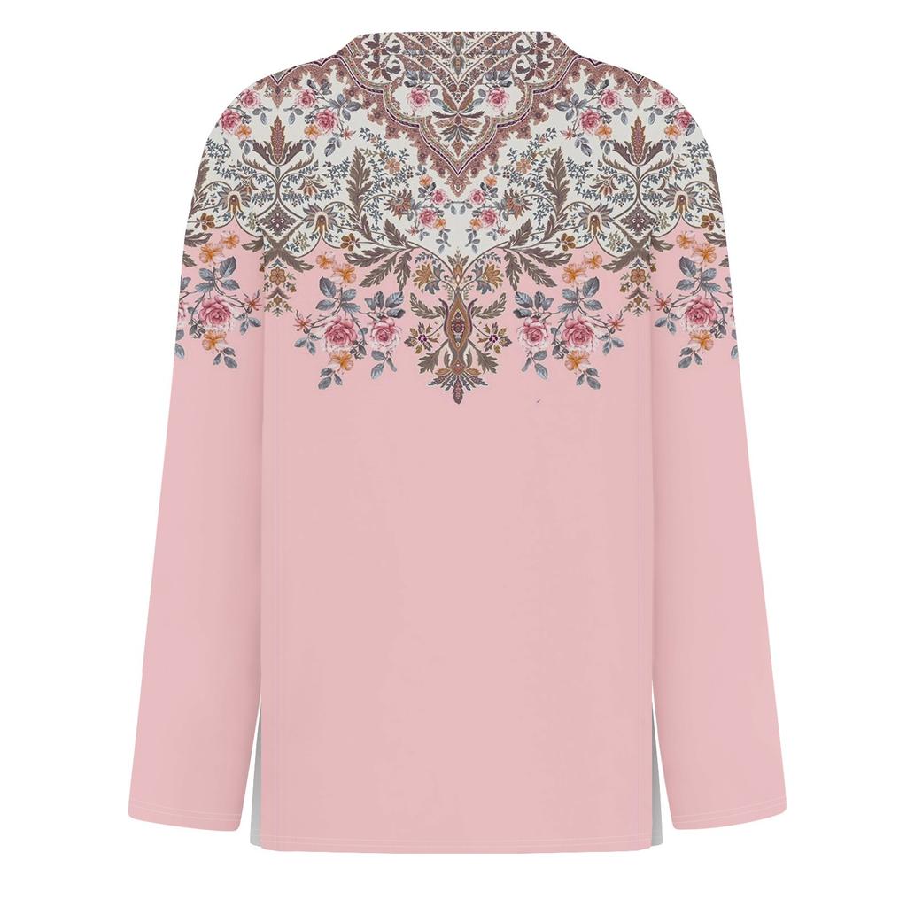 Γυναικείο Μόδα Casual Μπλουζάκι με Σκίσιμο στο Στρίφωμα, Στρογγυλή Λαιμόκοψη, Μακρυμάνικο, Φαρδύ, με Μοτίβο