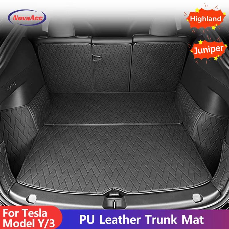Leather Trunk Mats Fully Surrounded Waterproof Non-Slip Liner Custom Floor mat for Tesla Model Y Juniper 3 Highland 2017 to 2025