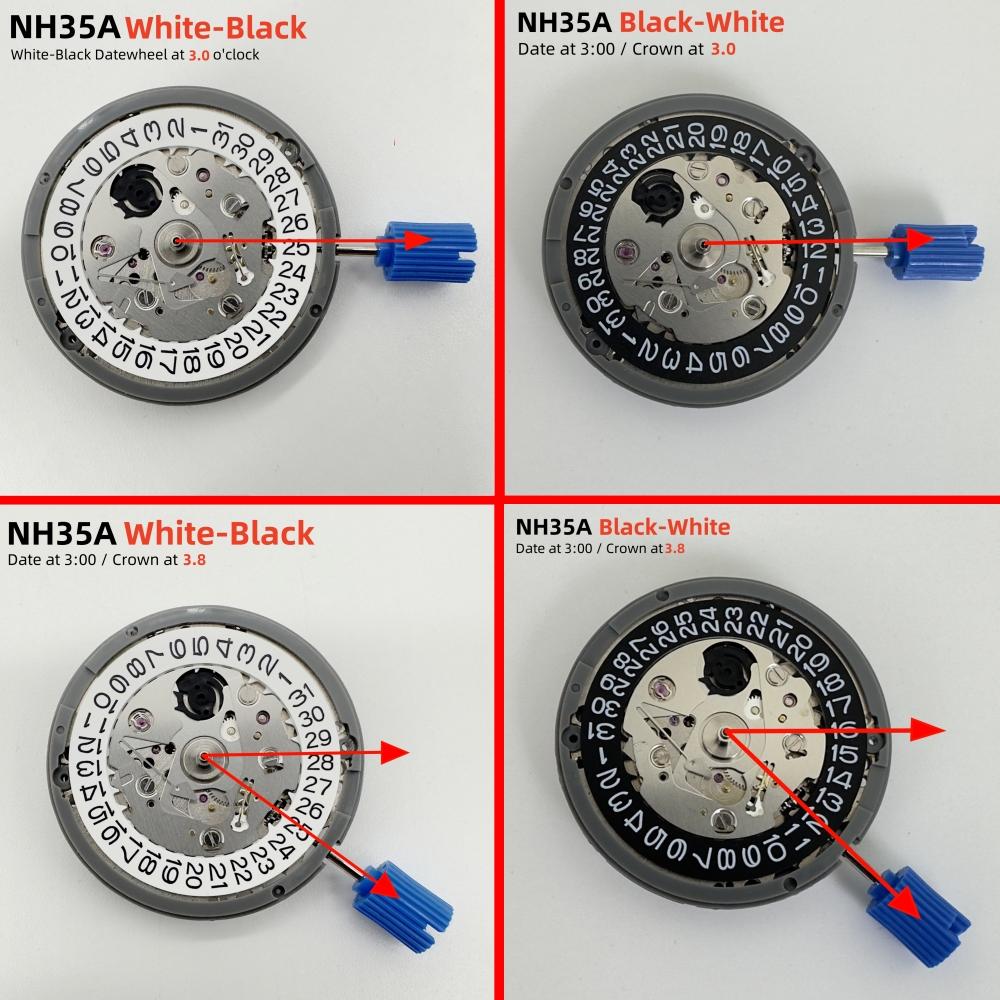 Japan Genuine NH35 Movement Crown At 3.0/3.8 O'clock White/Black Datewheel 24 Jewels High Accuracy Mod Replace Mechanism NH35A