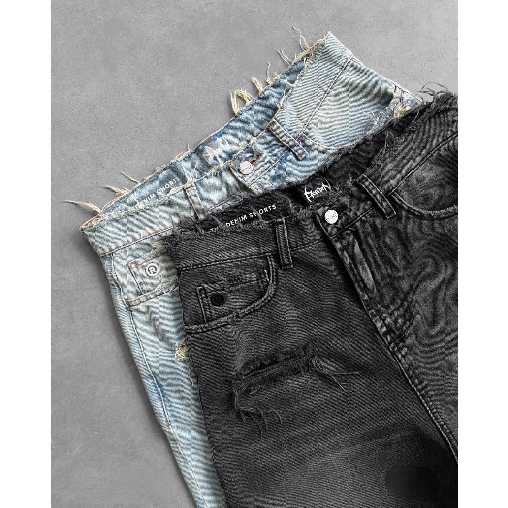 ZYLLO Y2k Black Punk Washed Baggy Work Shorts Men Women Fashion Hip Hop Ripped Hole Denim Shorts Vintage Raw Edge Jorts Streetwear