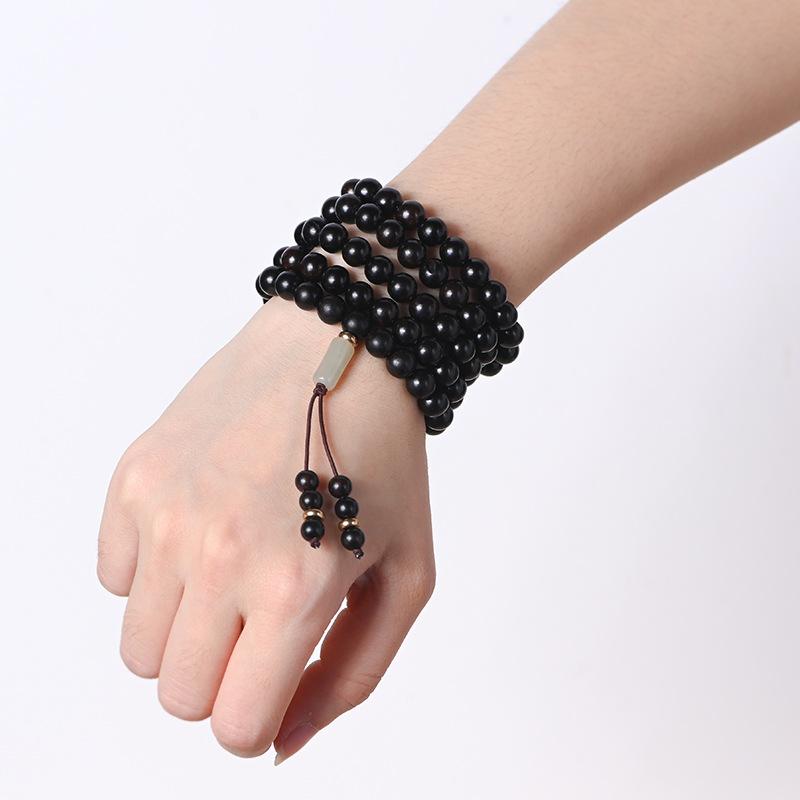 Ebony Wood Bracelet Purple Sandalwood108Buddhist bead bracelet, prayer beads, Hetian jade accessories, multi-loop design for men and women couples