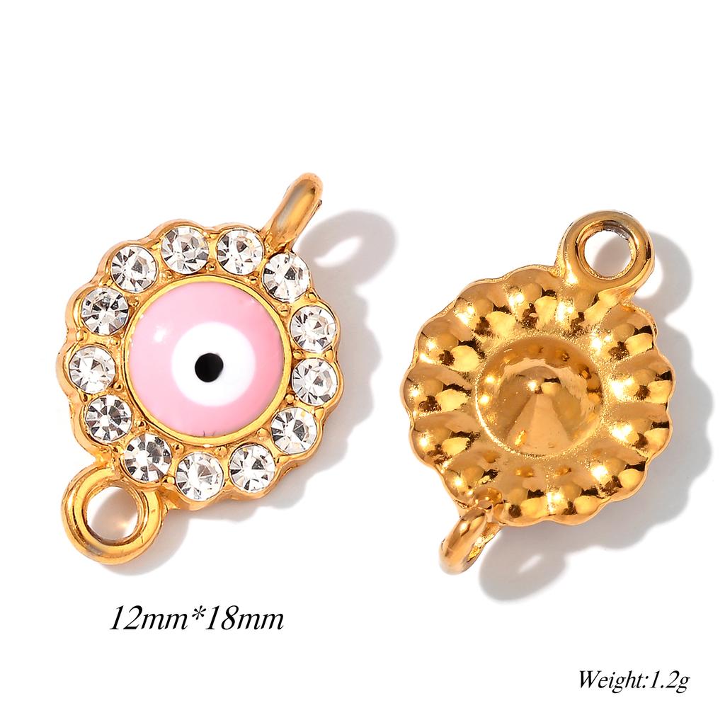 4Pcs Enamel Round Evil Eye Charms Connector Turkish Evil Eye Rhinestone Pendant For Bracelet Necklace DIY Jewelry Making