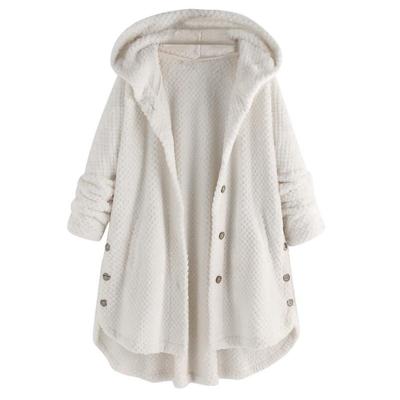 Casaco feminino plus size de lã irregular com manga comprida e bolso com capuz
