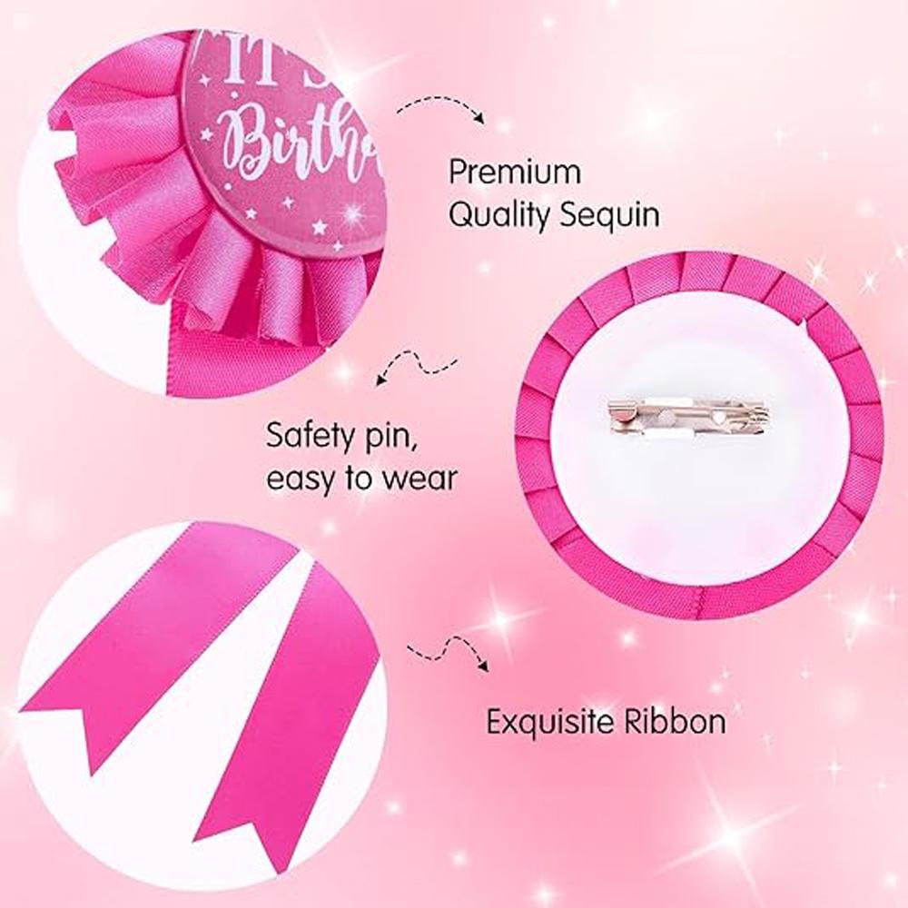 Spilla Compleanno Brooch Tessuto Raso Badge Latta Buon Compleanno Spilla per Ragazze Distintivo Premio Decorazione Festa per Adolescenti Ragazze