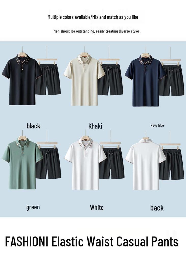 Men's Summer Ice Silk Seamless Polo Shirt - Short Sleeve Fashion Casual Sports Suit for Middle-aged and Elderly