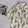 Leaf Printed Blouses Women Turn Down Collar Short Sleeve Elegant Shirts Casual Office Button Vintage Tops Autumn Blusas