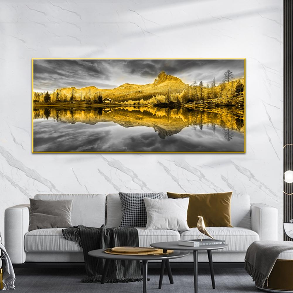 Black White Artwork Gold Mountain Landscape Canvas Painting Scandinavian Poster and Print Wall Art Modern Living Room Decor Pics