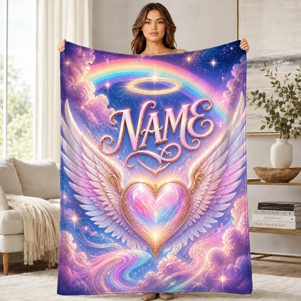Angel Wings Heart Coral Fleece Blanket