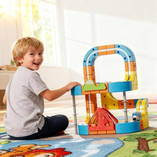 1 Set Magnetic Track Train Toy Kit Kids DIY Rail Building Gravity-Defying Electric Train Toy Toddlers Boys Girls Track Car Educational STEM