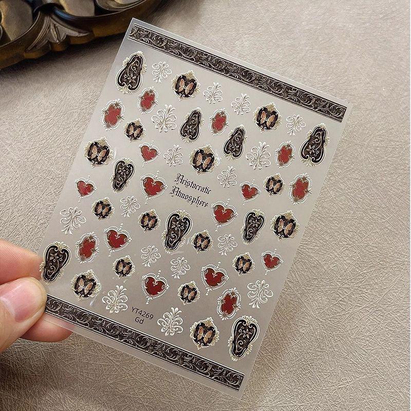 

Retro 3D Embossed Nail Art Stickers with Shell Light Effect - Floral Design