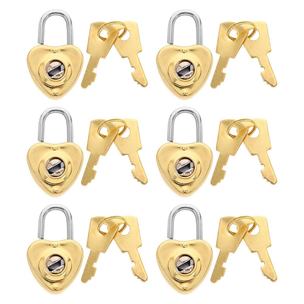 6Sets Mini Heart Padlock Zinc Alloy Vintage Decorative Lock for Diary Jewelry Box Luggage Small Cute Love Symbol Keyed Padlocks China Mainland