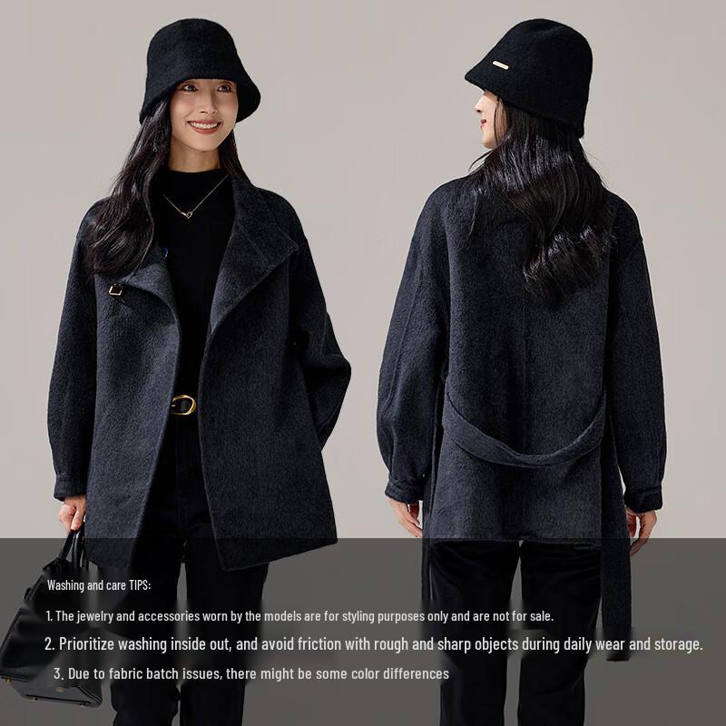 VICTORIA&VERA Women's Wool Blend Lantern Sleeve Short Coat
