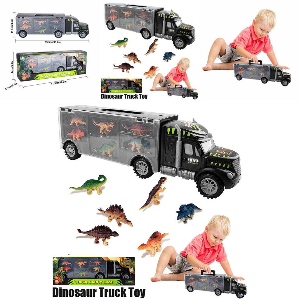 Exciting Dinosaur Truck Carry Case Transporter Dino Figures Playset For Kids Xmas Gift