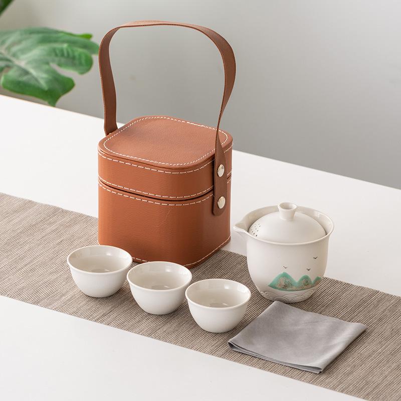 Business Gifts Travel Tea Set Kuaike Cup One Pot Three Cups Portable Cover Bowl Small Set Outdoor High-end Kung Fu Set