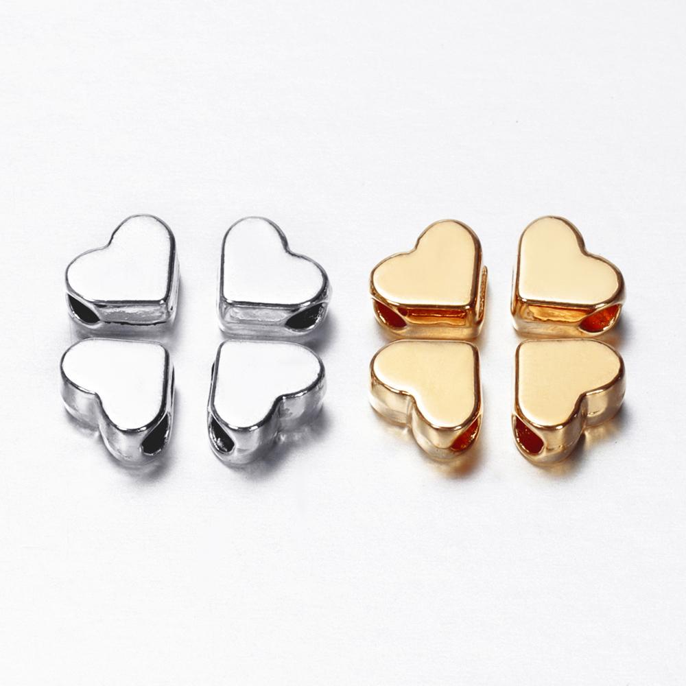 30pcs Love Heart Beads KC Gold Color Spacer Loose Charms Bead for Bracelets Necklaces for Jewelry Making 6x7x3.5mm DIY
