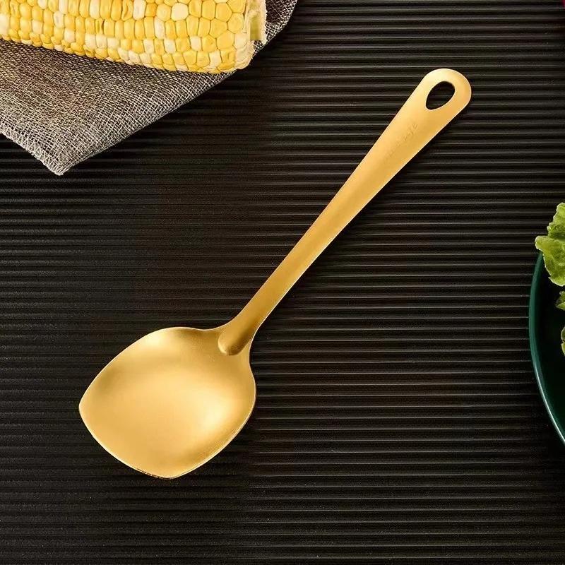 Edelstahl-Küchenset Kochspatel Koreanischer goldener Suppenlöffel Sieb Hot Pot Löffel Großhandel Haushalt Ideen Utensil