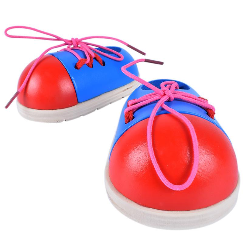 1 Peça Aleatória Brinquedos Educativos Montessori para Crianças Brinquedos de Madeira para Crianças Sapatinhos de Cadarço para Bebês Educação Infantil Materiais Didáticos Montessori