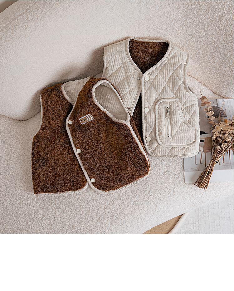 Lambswool Fleece-Lined Baby Vest for Spring & Autumn - Unisex Children's Sleeveless Jacket