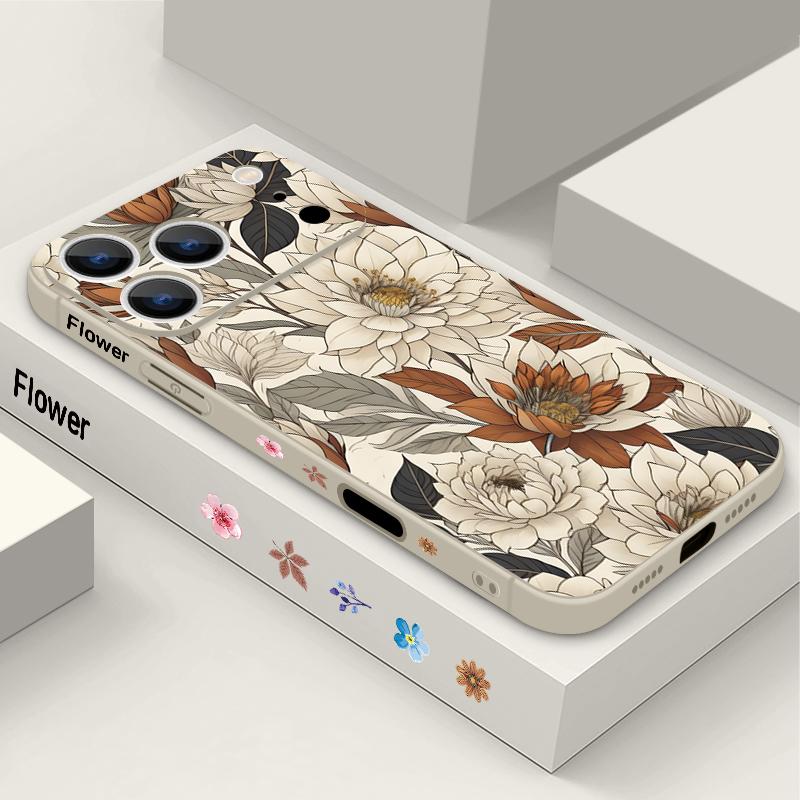 Чехол-шнурок с цветочным узором для iPhone 17 Pro Max Funda iPhone 16 15 14 13 Pro Max 11 16E 17E Мягкий силиконовый чехол iPhone 13 бежевый
