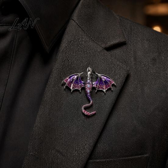 Dragon Lapel Pin 2Pcs Rhinestone Flying Brooch, Western Winged Pin, Alloy Brooch Sweater Cardigan Coat Suit Scarf Decor, Men Jewelry Accessories Clip