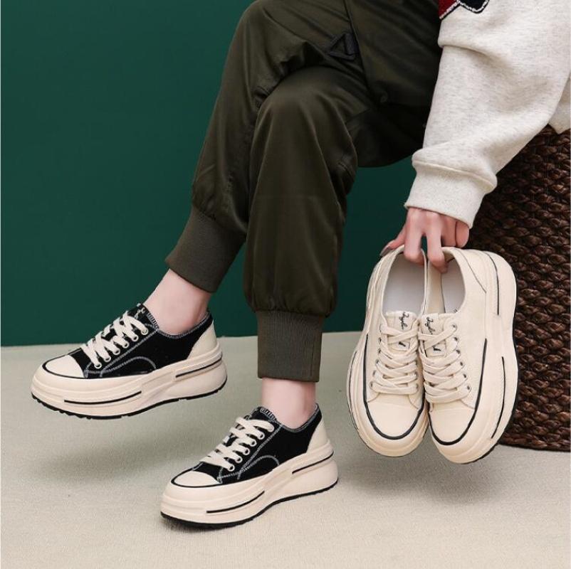 Sneakers Women New Canvas Retro Flats Thick Soled Lace-Up Spring Autumn Lady Handmade Flat Casual Shoes Women