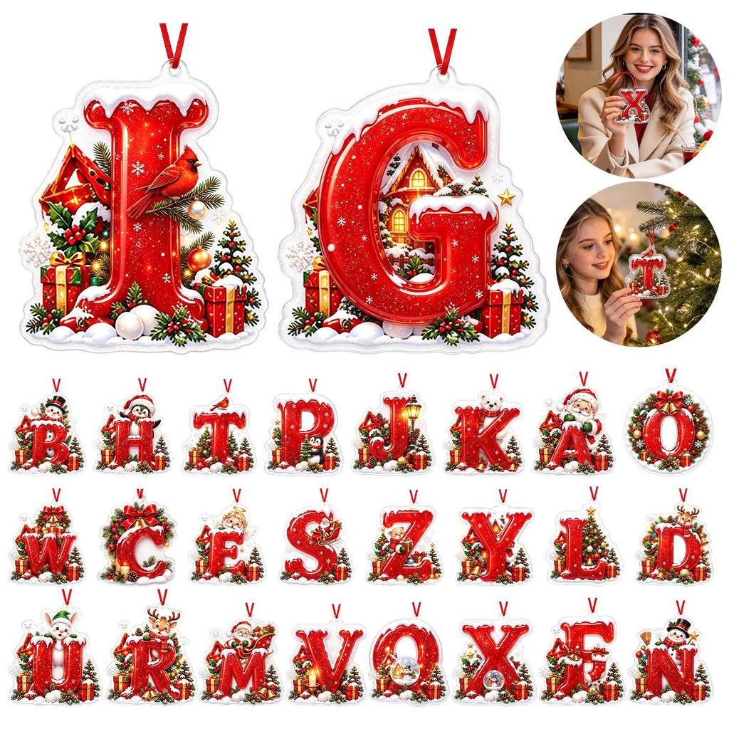 Christmas Acrylic Hanging Ornament, Red Snow Scene Letter Design, 2D Flat Decoration for Christmas Tree and Home Holiday Decor