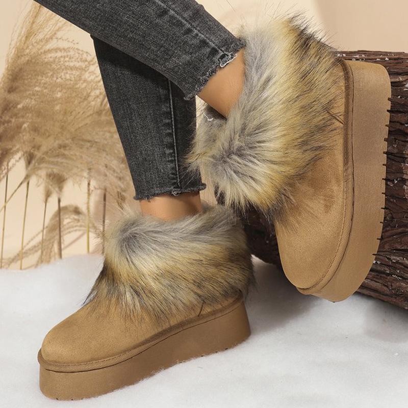 Fashion Faux Suede Furry Snow Boots for Women Winter Fashion Round Toe Slip On Ankle Boots Woman Anti Slip Platform Warm Booties Mujer