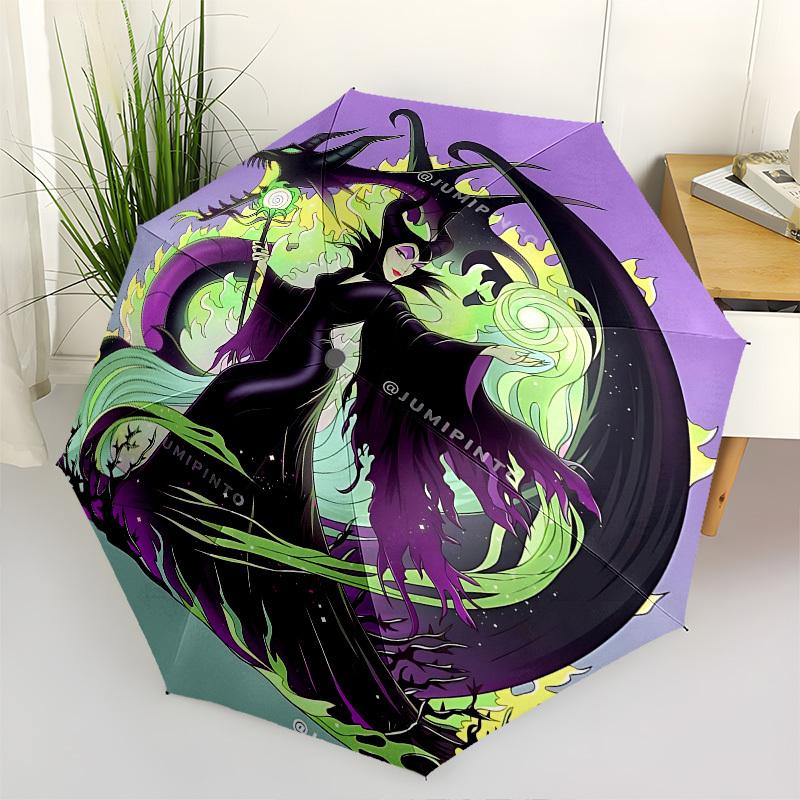 

Maleficent, Sorcery Themed Automatic Opening and Closing Umbrella, Brightly Colored 8-rib Portable Umbrella, Suitable for Men and Women, A P