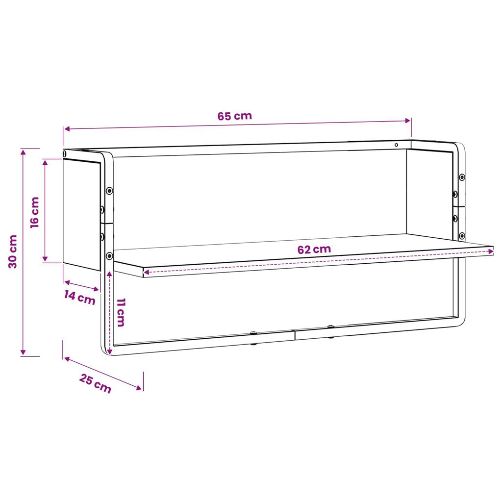 Wall Shelf Wall Mount Black Oak Look 65 x 25 x 30 cm