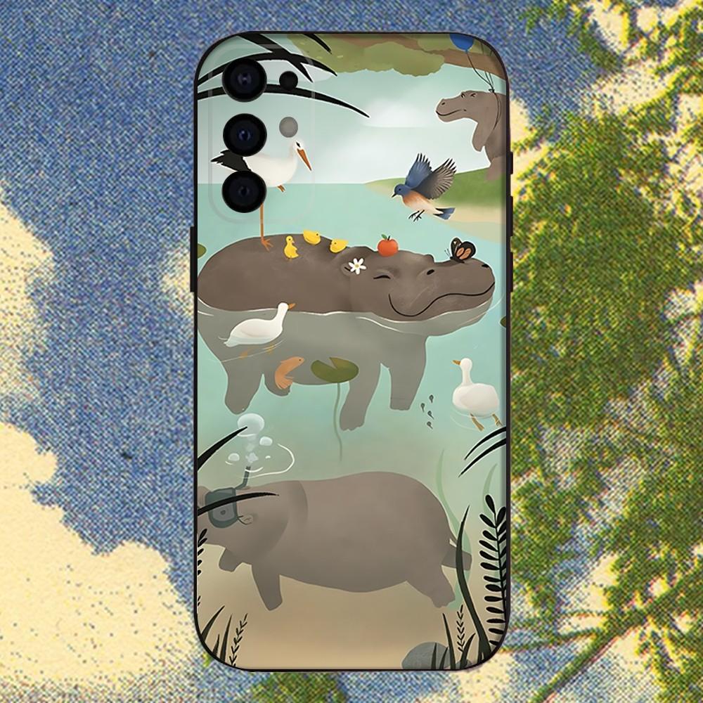 Cartoon Animal Hippopotamus  Phone Case For Samsung S25,S24,S21,S22,S23,S30,Ultra,S20,Plus,Fe,Lite,Note,10,9,5G Black Cover