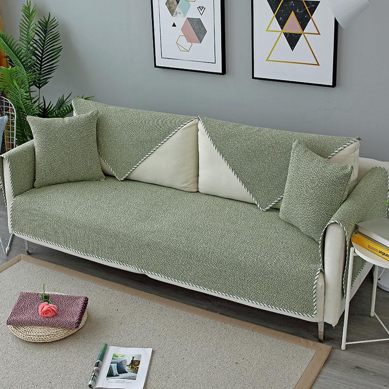 Sofa Cushion Four Seasons Universal Fabric Non-Slip Winter Cotton and Linen Mat Nordic Solid Wood All-Inclusive Cover Towel Backrest