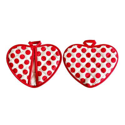 1Pc Heat Insulation Pad Thermal Insulation Heart Shaped Oven Mitt Hand Clip Anti-scald Cotton Polka Dot Print Heat-proof