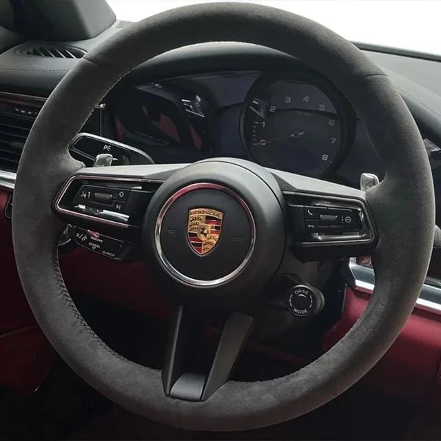 For Porsche Taycan Boxste Panamera Macan Cayenne 718 971 DIY Hand-Stitched High-quality Non-slip Suede Car Steering Wheel Cover