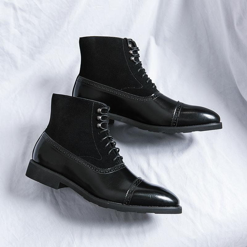 High-top Business Medium Leather Boots Large Size Personalized Polished Men's Shoes Autumn and Winter Fashion Dress Pointed Martin Boots