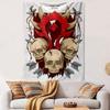 A Red Tribal Crest with Horns, Skulls, Arrows, and a Blood-red Backdrop. Patterned Tapestry for Bedroom and Living Room Home Decor