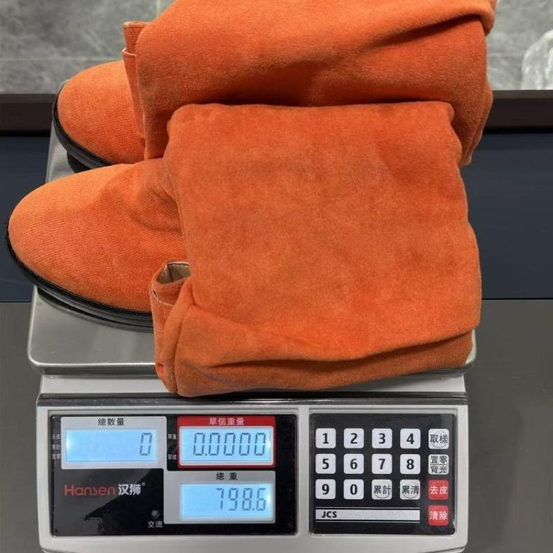 Cross-Border Plus Size Women's Wrinkled Belt Buckle Block Heel Below Knee Slimming Knee-High Boots