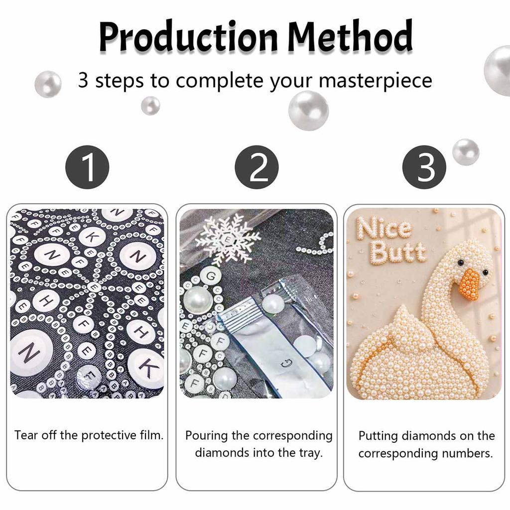 Creative Pearl Art on Stretched Frame Swan Duck Bird Pattern DIY Sparkling Bead Canvas Relaxing Handmade Craft Gift